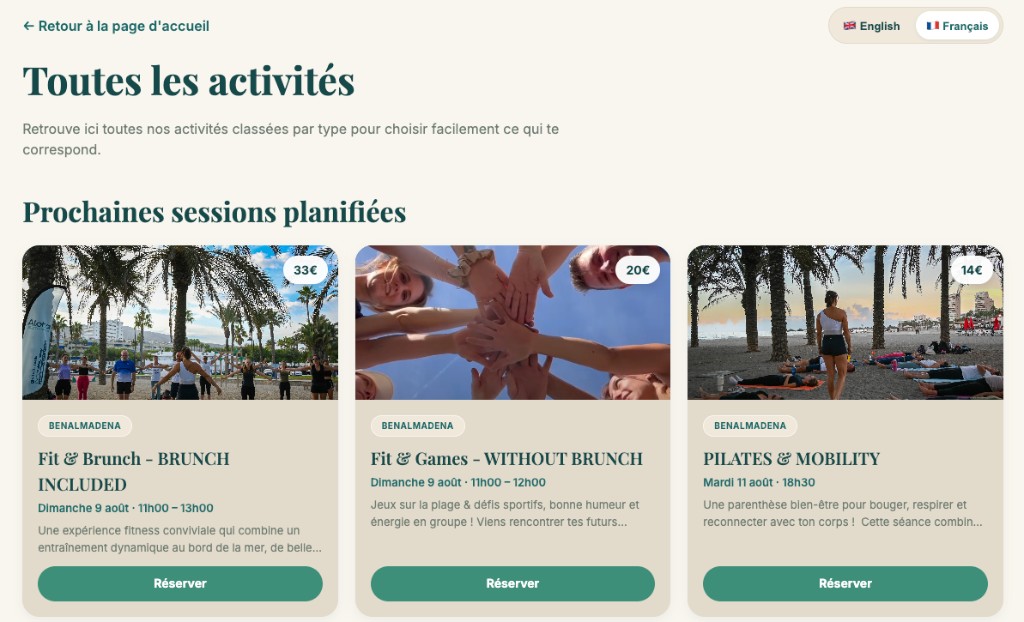 Aloha Fit Experience — upcoming planned sessions